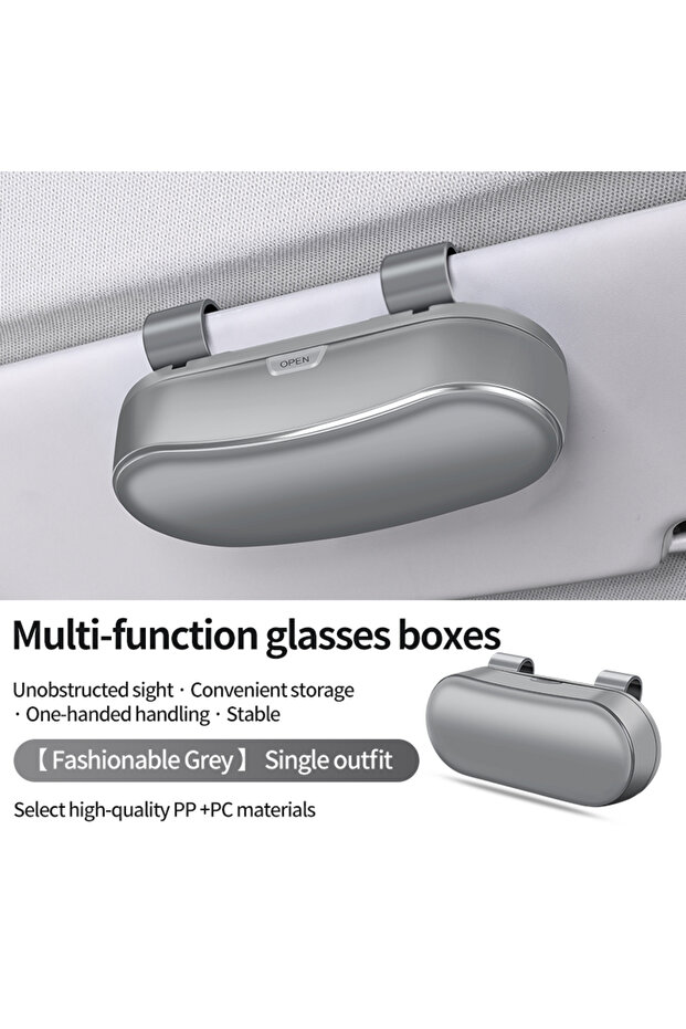 GRAY Universal Car Sun Visor Glasses Holder Durable ABS Resin Eyeglass Storage Box with Buckle Mount