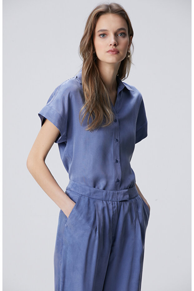 Mavi Cupro Gömlek - 4