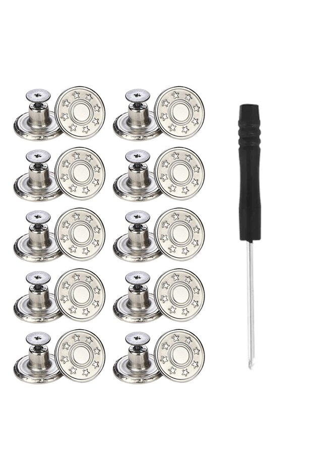 H 10PCS Snap Fastener Metal Jeans Waist Butt 17mm Replacement No-Sew Screw Button Repair Kit DIY Bu.
