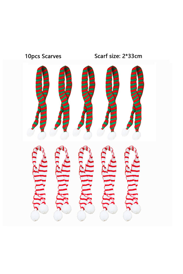 10pcs 10/20pcs Mini Santa Hat & Scarf 2024 New Christmas Costume for Cat Rabbit Doll Lollipop Bottle