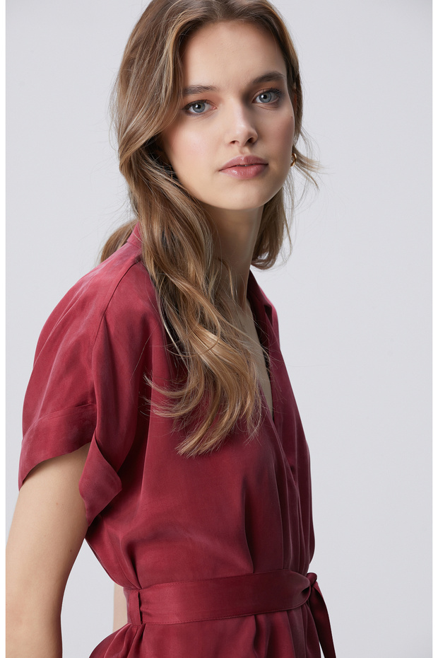 Vişne Cupro Mini Elbise - 2