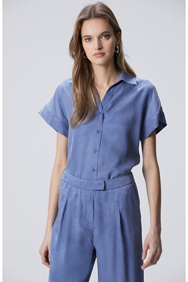 Mavi Cupro Gömlek - 1