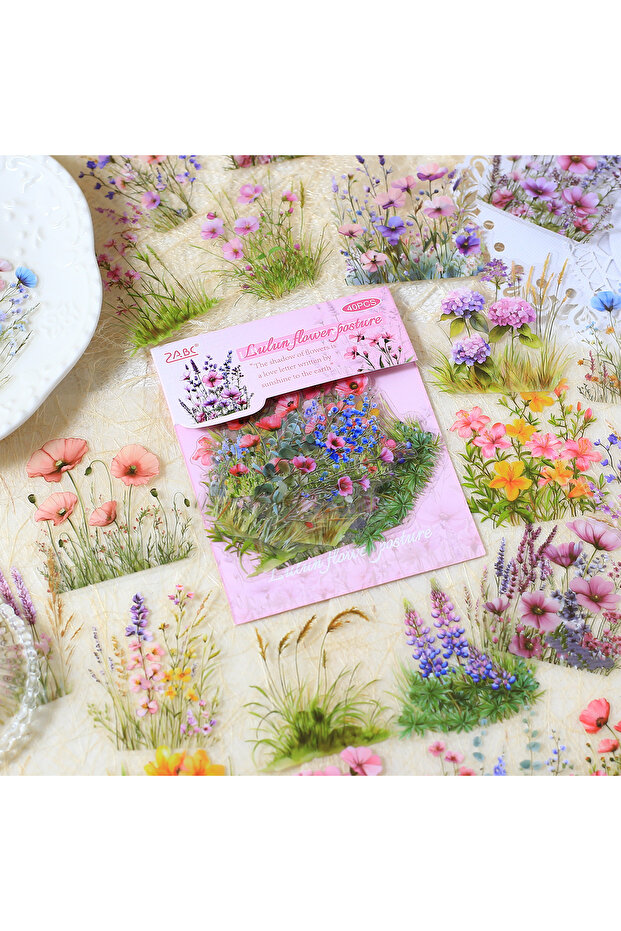 E 40pcs PET Flower Patterns Scrapbook Stickers Journal Decoration Scrapbooking Supplies Hand Made D.