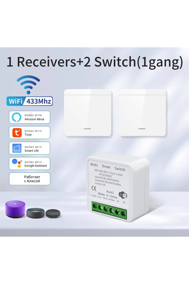 جهاز استقبال واحد ومحول ثنائي يعمل مع تطبيق Tuya Smart Life، مفتاح إضاءة لاسلكي بتقنية WiFi وتردد 433 ميجاهرتز، 1/2/3 أزرار