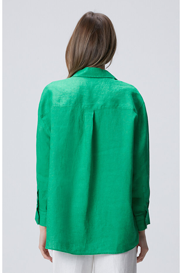 Yeşil Keten Gömlek - 5