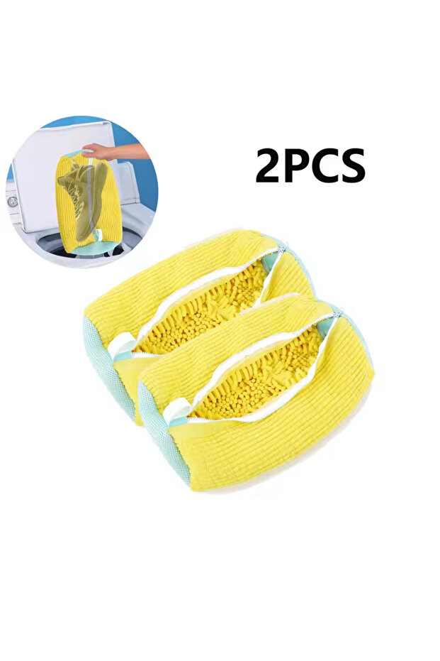 2pcs Yellow 2PCS Chenille Shoe Laundry Bags Non-Abrasive Washing Machine Shoe Protector Bags for Sne