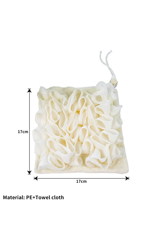 1pc-beige Two-in-one Bath Towel Can Put Soap Bath Ball Portable Double-sided Bath Flowers Skin Care
