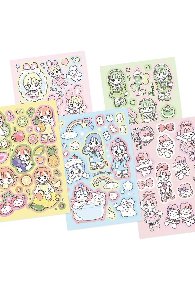 ALL 5Pcs 1/5Pcs Cartoon Girl 4 Korean Flat Q-Version Character Stickers Hand Account DIY Material De