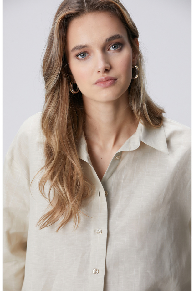 Bej Keten Mix Gömlek - 2