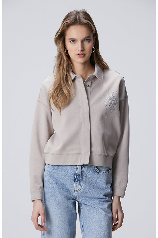 Vizon Taş Baskılı Sweatshirt - 1