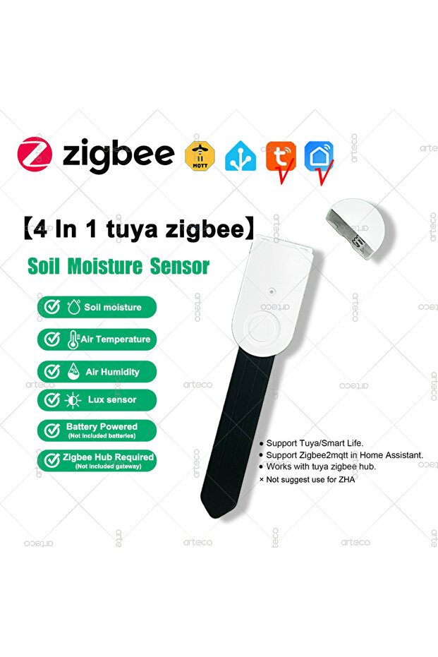 جهاز قياس رطوبة التربة بتقنية Zigbee 4 في 1 من Tuya، مزود بمستشعر إضاءة ودرجة حرارة ورطوبة.