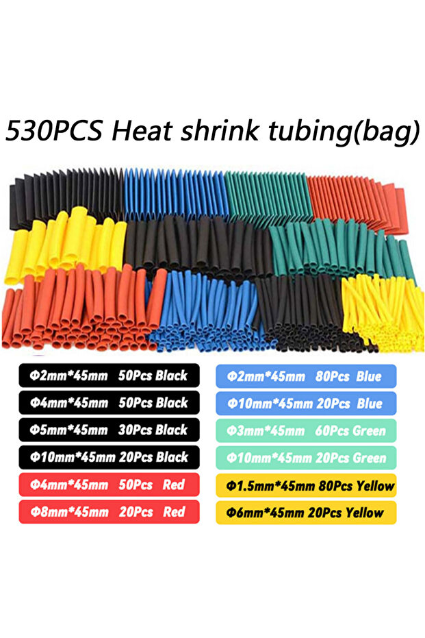 530PCS with bag 127-1060 pcs 2:1 Heat Shrink Tube Shrinking Assorted Polyolefin Insulation Sleeving