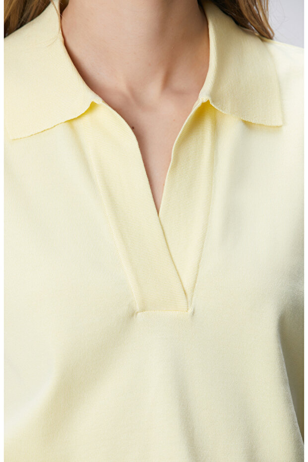 Sarı Polo Yaka Basic Kazak - 6