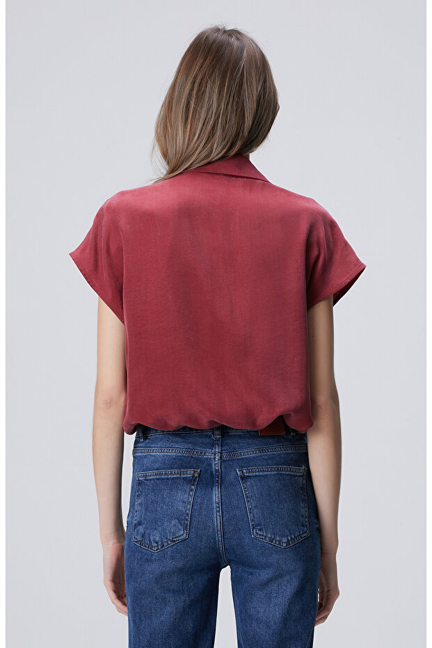 Vişne Çift Cep Detaylı Çıtçıtlı Gömlek - 5