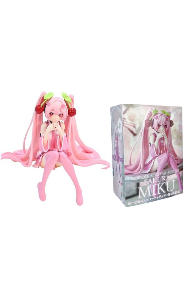 Bandai With box Anime Hatsune Miku Anime figure Pink dress Sitting posture PVC model action toys Che