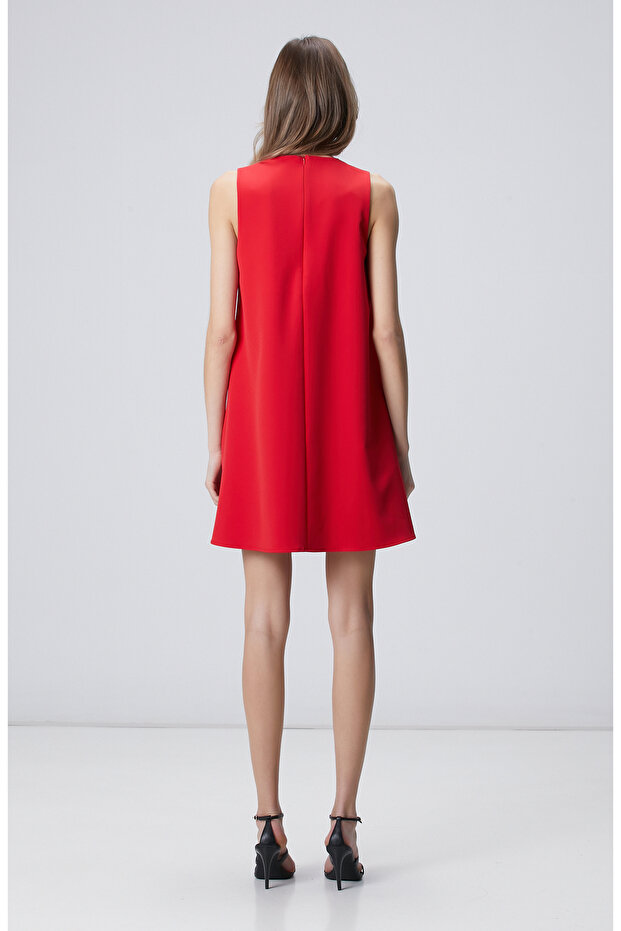 Kırmızı A Form Mini Elbise - 5
