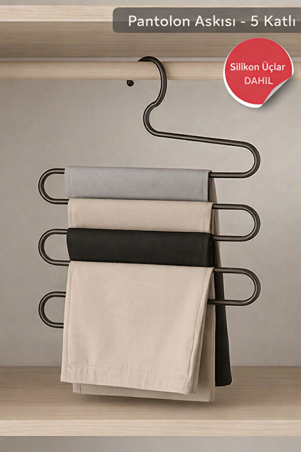2 Pieces - 5-Tier Compartmentalized Shawl, Scarf, Pants Hanger, Metal Wardrobe Organizer Black