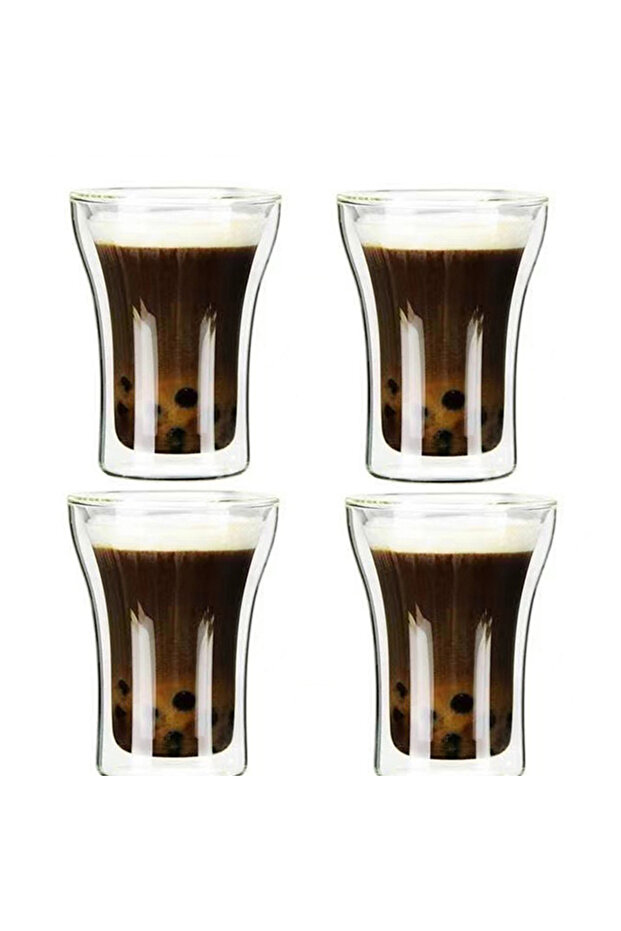 101-200ml 250ML-4Pcs 100/200/250ML Simple Double-layer Glass Cup Heat Cold Resistant Anti-scalding C