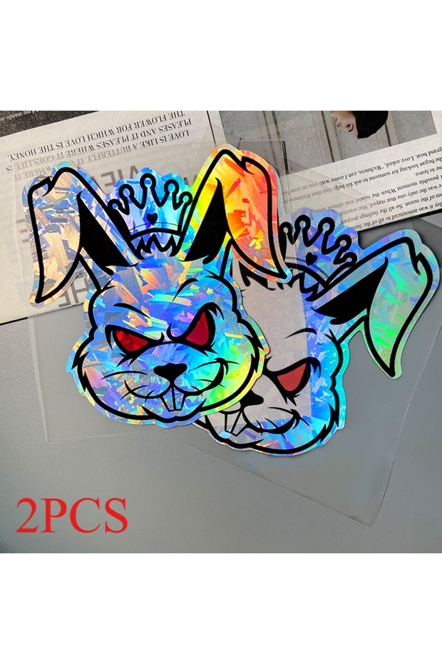 15X14cm (2PCS)HT-DS02 Evil Rabbit Motorcycle Stickers Waterproof Scooter Fuel Tank Front Fairing Car