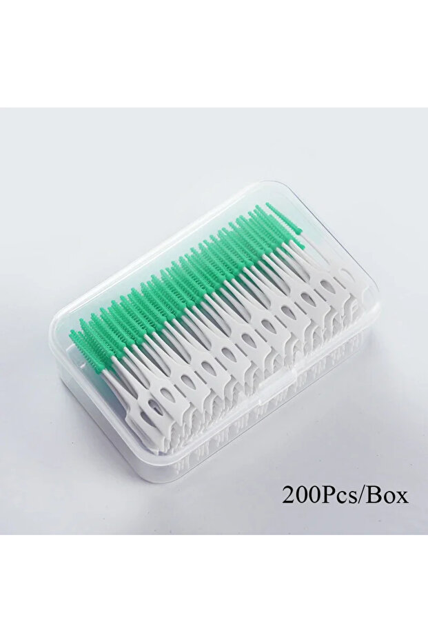 green 200Pcs Silicone 200 Units InterdentalBrushes Dental Toothpicks Brush Between Teeth With Thre