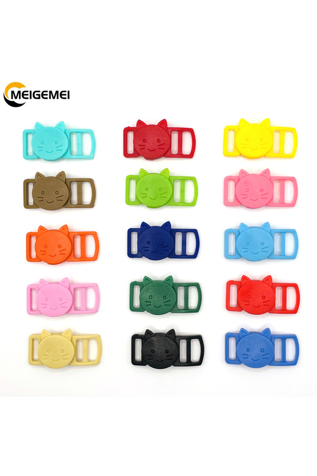 Mix 16 Colors 16Pcs/Pack 3/8" Mixed Color Cat-Head Plastic Safty Breakaway Buckles For Cat Collar Pa