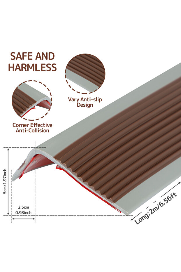 2M Coffee gray 1 Roll Stair Edge Protector Soft PVC Non-slip Stair Nose Edging L-Shape Self-Adhesive