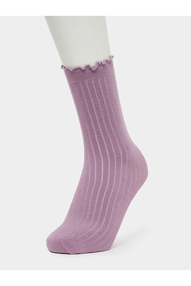 Girls Lettuce Edge Ribbed Socks - One Size 3-8 Years