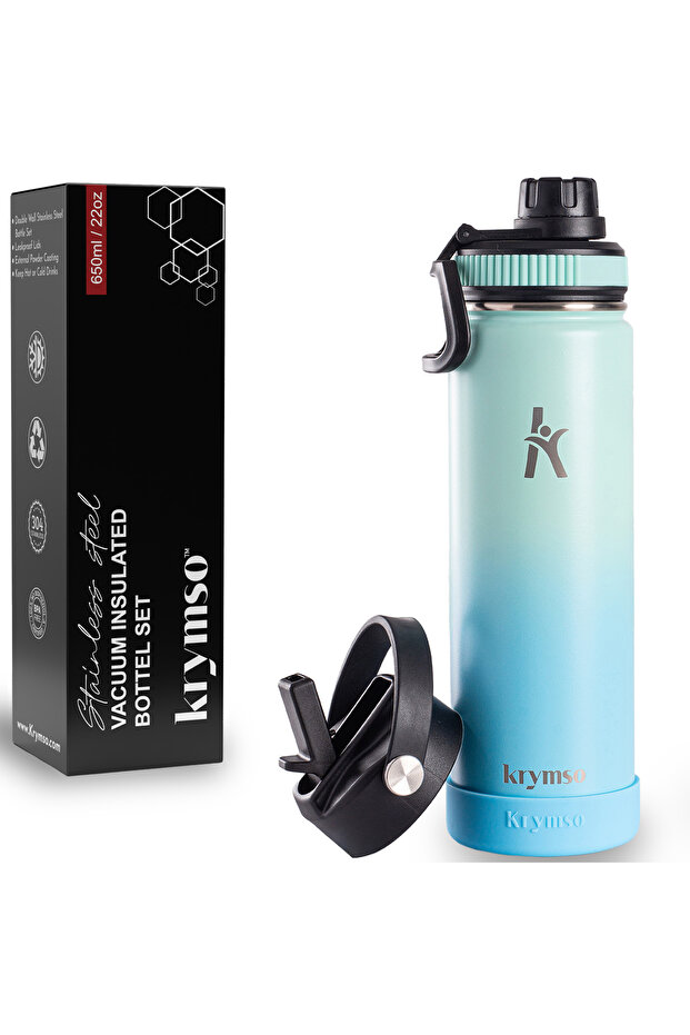 650ml Stainless Steel Water Bottle, Insulated Thermos Flask, Leakproof, Gym, Work, School (Aqua)