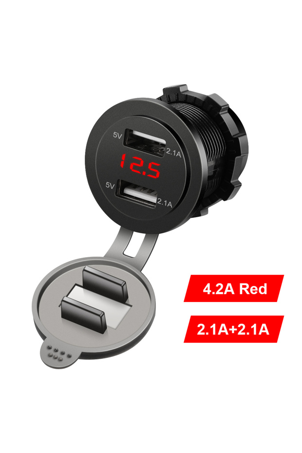 Red Cigarette Lighter Dual USB Charger 12V-24V 4.2A Dual USB Cigar Lighter Motorcycle Charger Car Vo