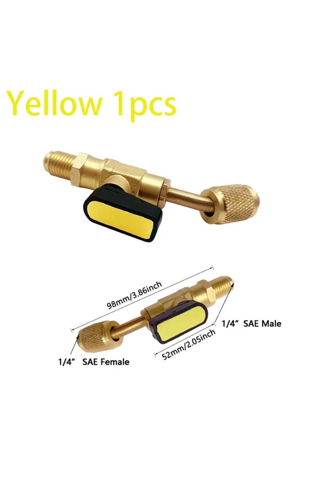 1pcs Angled yellow Refrigerant Angled Shut-Off Ball Valve Adapter 1/4" SAE R22 R12 R410a Air Conditi
