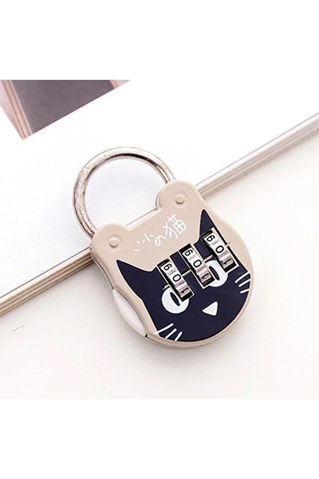 Khaki 1PC Cute Cat Luggage Padlock Suitcase Backpack Password Lock Cartoon Mini Keyed Padlock Journa