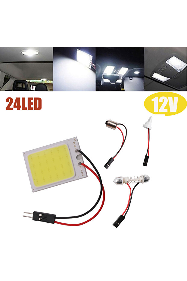 لوحة إضاءة LED داخلية للسيارة مكونة من 24 مصباح LED، لون أبيض 6000 كلفن، مزودة بمحول إضاءة.