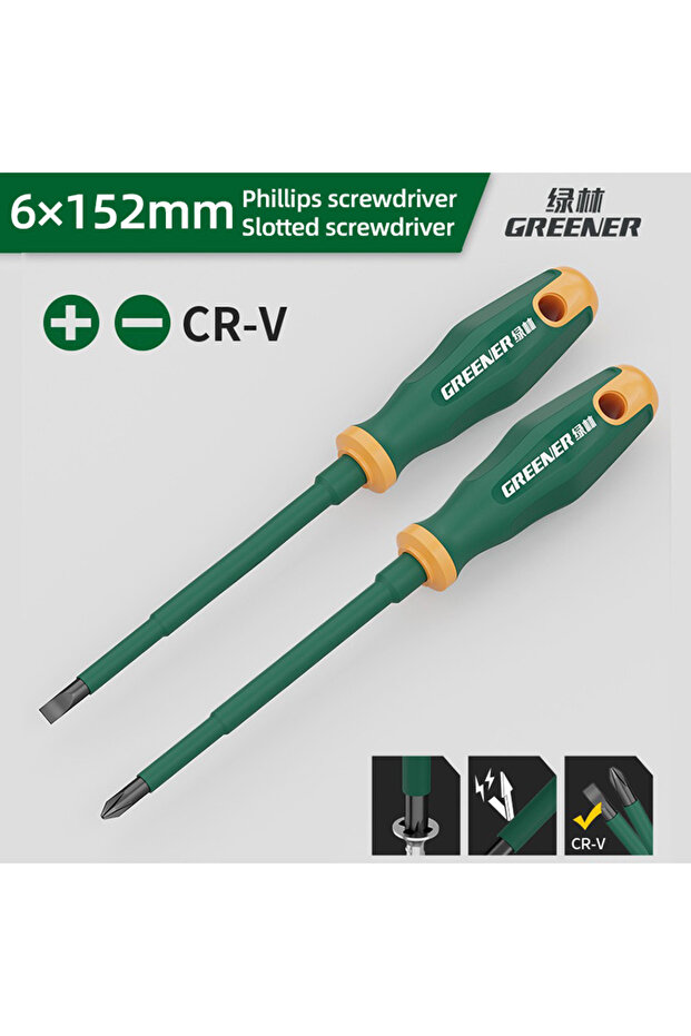 6x125mm 2pcs GREENERY Electrician Insulated Screwdriver Set Magnetic Phillips / Slotted Screwdriver