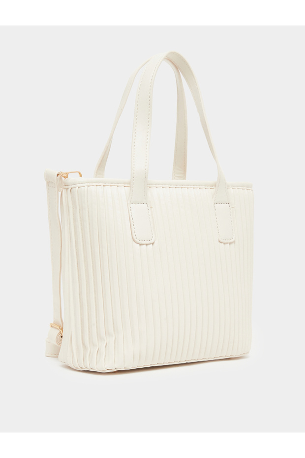 Women White Pleated Tote Bag