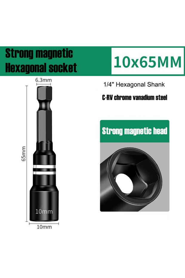 10mm 1 PCS 6-14mm Strong Magnetic Socket 6.3mm 1/4" Shank Hexagon Screwdriver Bit Hand Electric Dril
