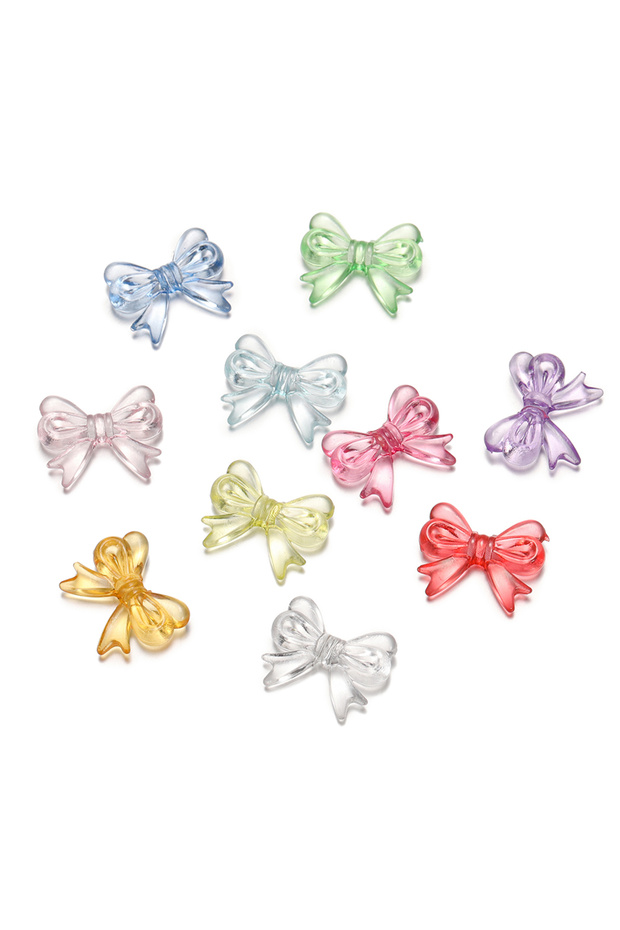 14x18mm Mixed random 30Pcs/Lot 14x18mm Multicolor Transparent Bow Acrylic Bead DIY Handmade Jewelry