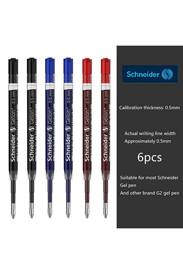 6pcs Mix 6pcs Germany Schneider Gel Pen Refills G2 Gelion+ European Standard 0.5mm Large Capacity Sm