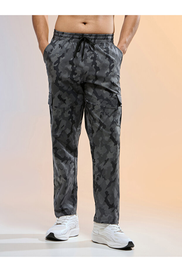 Men Printed Straight Fit Sports Cargo Trackpants