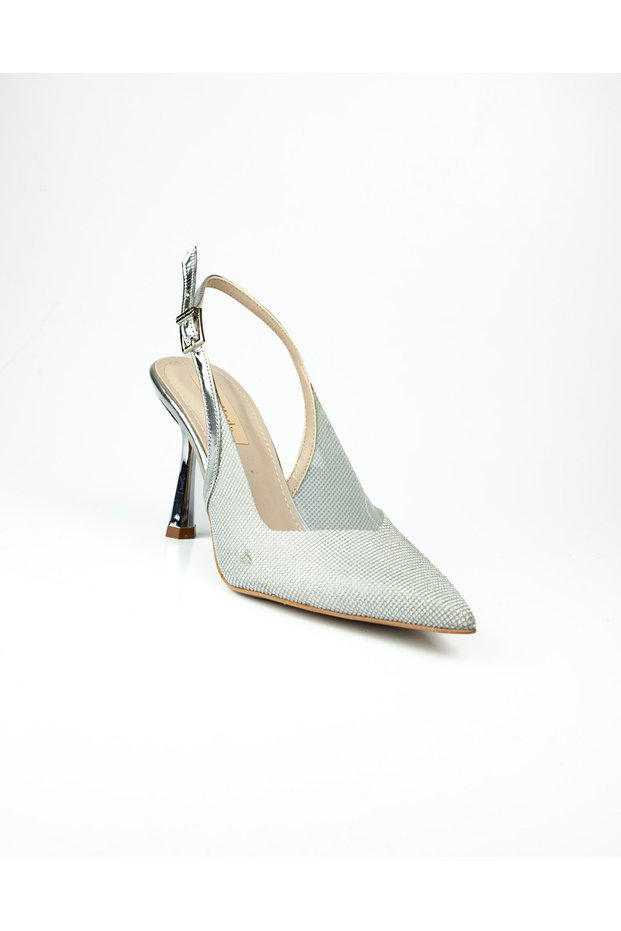 3006 Silver Glitter Heeled Women's Evening Dress Shoes