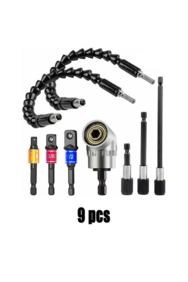 9 PCS Flexible Drill Extension Kit Flexible Drill Extender Includes Universal Sleeve in Multiple Siz