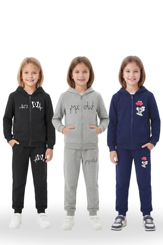 3-Piece Zippered Sweatshirt and Sweatpants Girls' Tracksuit Set - 6 Pieces