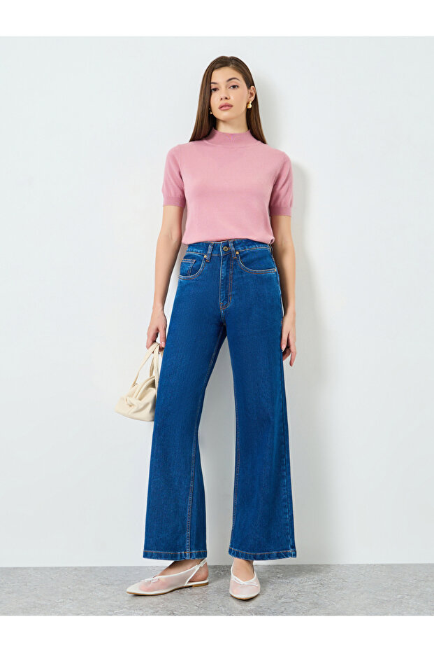Women Blue Mid Rise Wide Leg Jeans