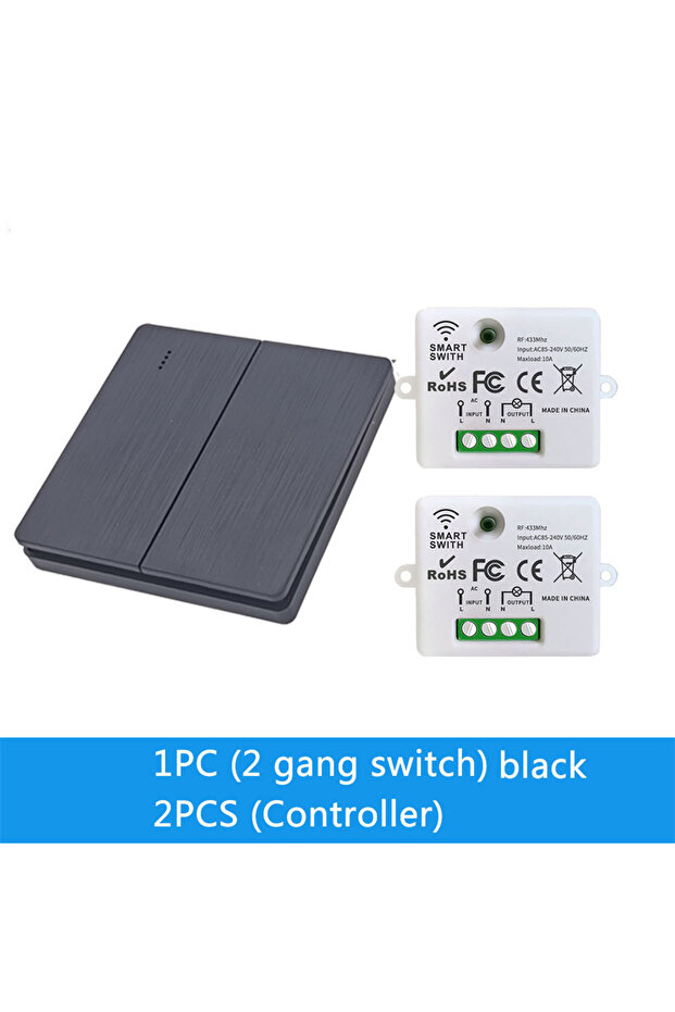 black two Wireless Smart RF 433Mhz 100-220V Wall Panel with Remote Control Mini Relay Receiver Home
