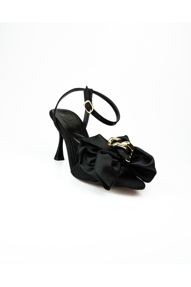 109 Black Bow Heeled Evening Dress Women's Shoes