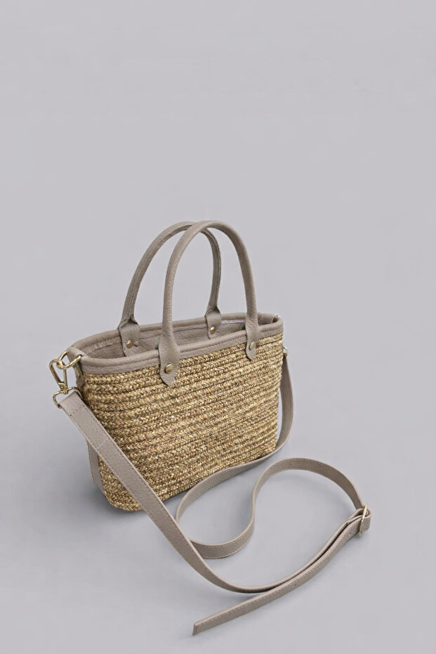 Cera Extra Light Soft Rope and Genuine Leather Detailed Stylish Design Straw Women's Hand and Shoulder Bag