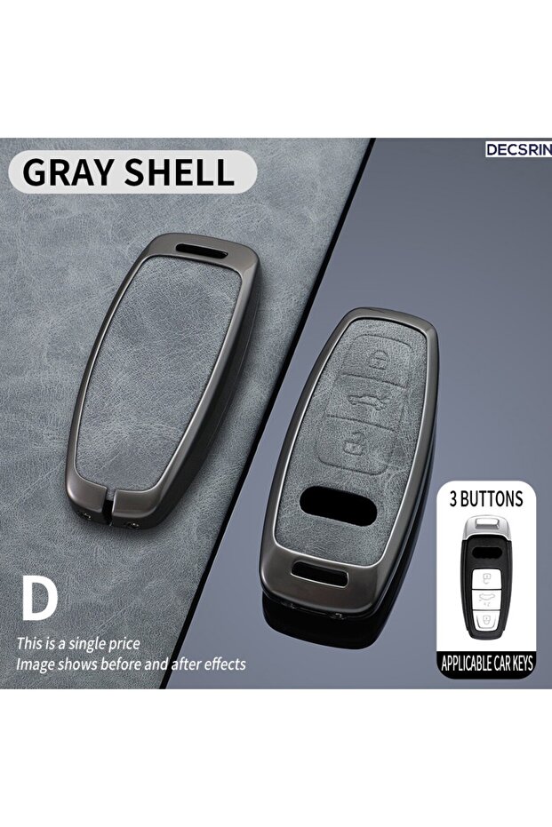 Gray Shell New Leather Car Remote Key Case Cover Shell Fob For Audi Q8 RSQ8 A6 C8 S6 RS6 A7 S7 RS7 A