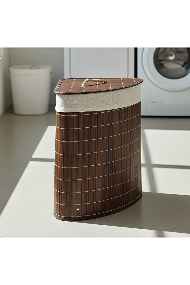 Knock Down Bamboo Corner Laundry Hamper - 1