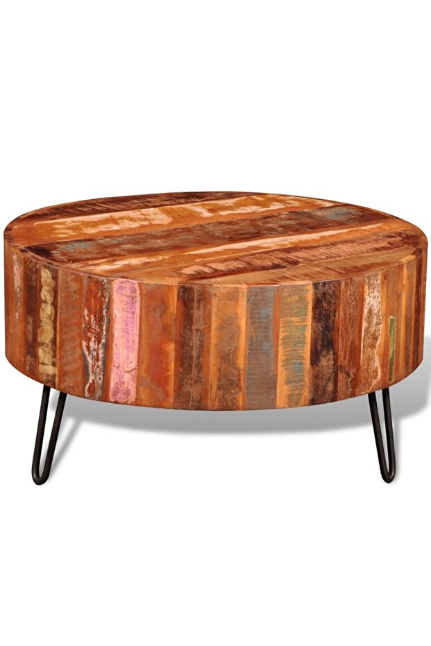 Coffee table, solid recycled wood, round - 1