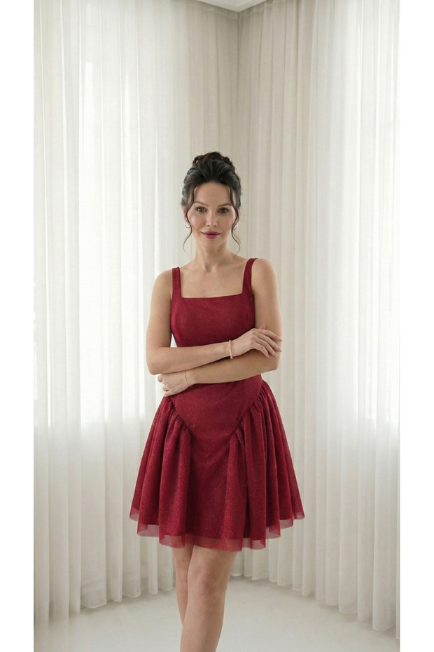 kırmızı simli elbise - 2