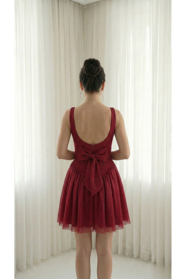 kırmızı simli elbise - 4